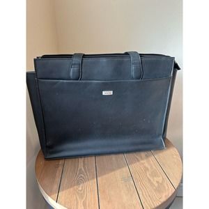 Solo Black Leather Blue Lined Laptop Purse Tote Bag